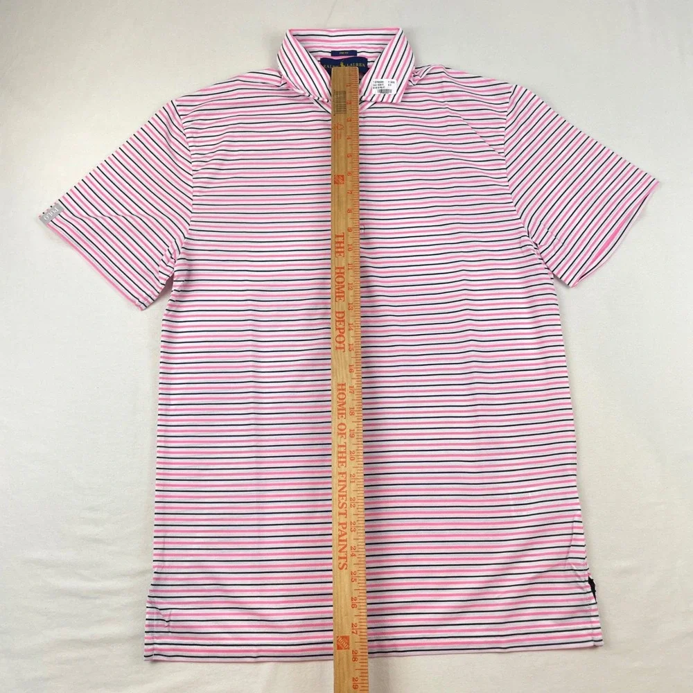 Ralph Lauren Pro Fit Mens Polo Shirt Pink Navy Blue Striped Small S NWOT